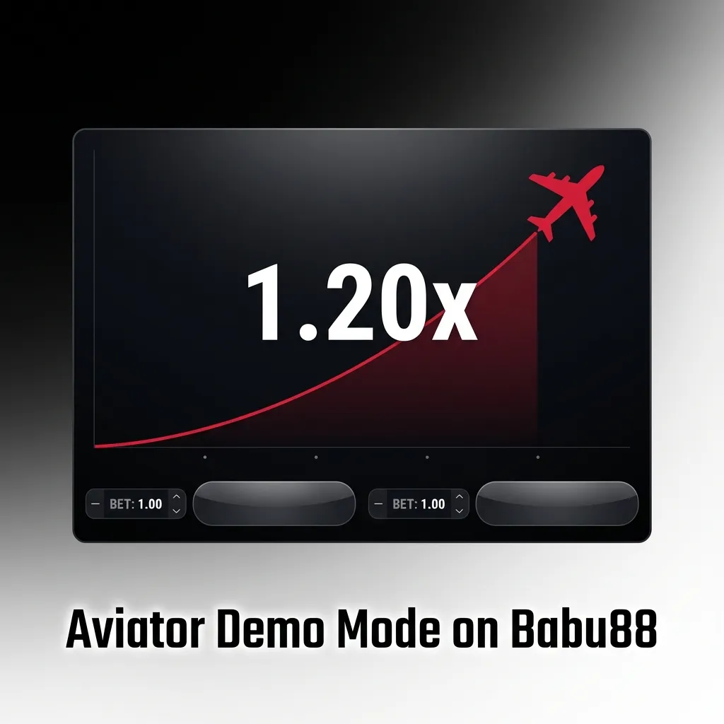 Screenshot of Aviator demo on Babu88 showing red plane, multipliers and virtual-credit practice interface