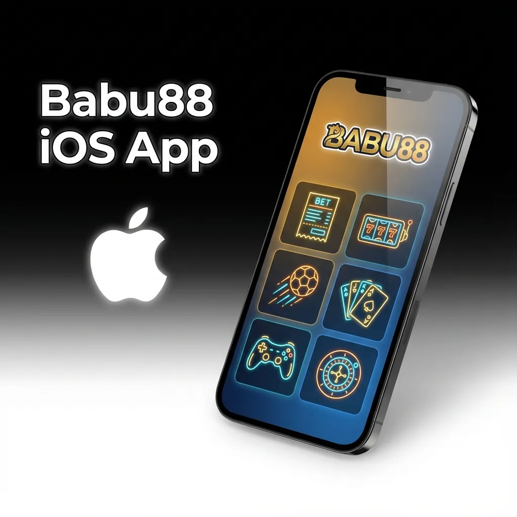 Babu88 iOS app interface on an iPhone and iPad, showing sports betting, live casino, slots and account options