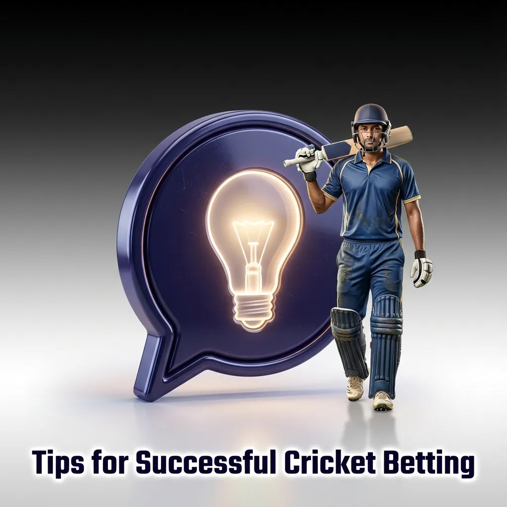 Graphic titled “Tips for Successful Cricket Betting” showing icons for stats, weather, money management, and online tools.