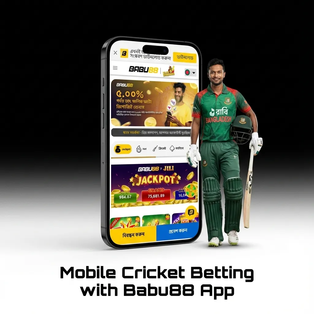 Person using the Babu88 mobile app to bet on live and pre‑match cricket matches on a smartphone in Bangladesh