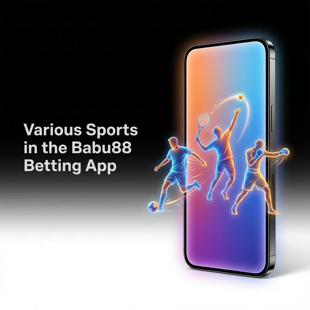 Smartphone screen showing Babu88 app sports list: cricket, football, tennis, basketball, esports and more betting options