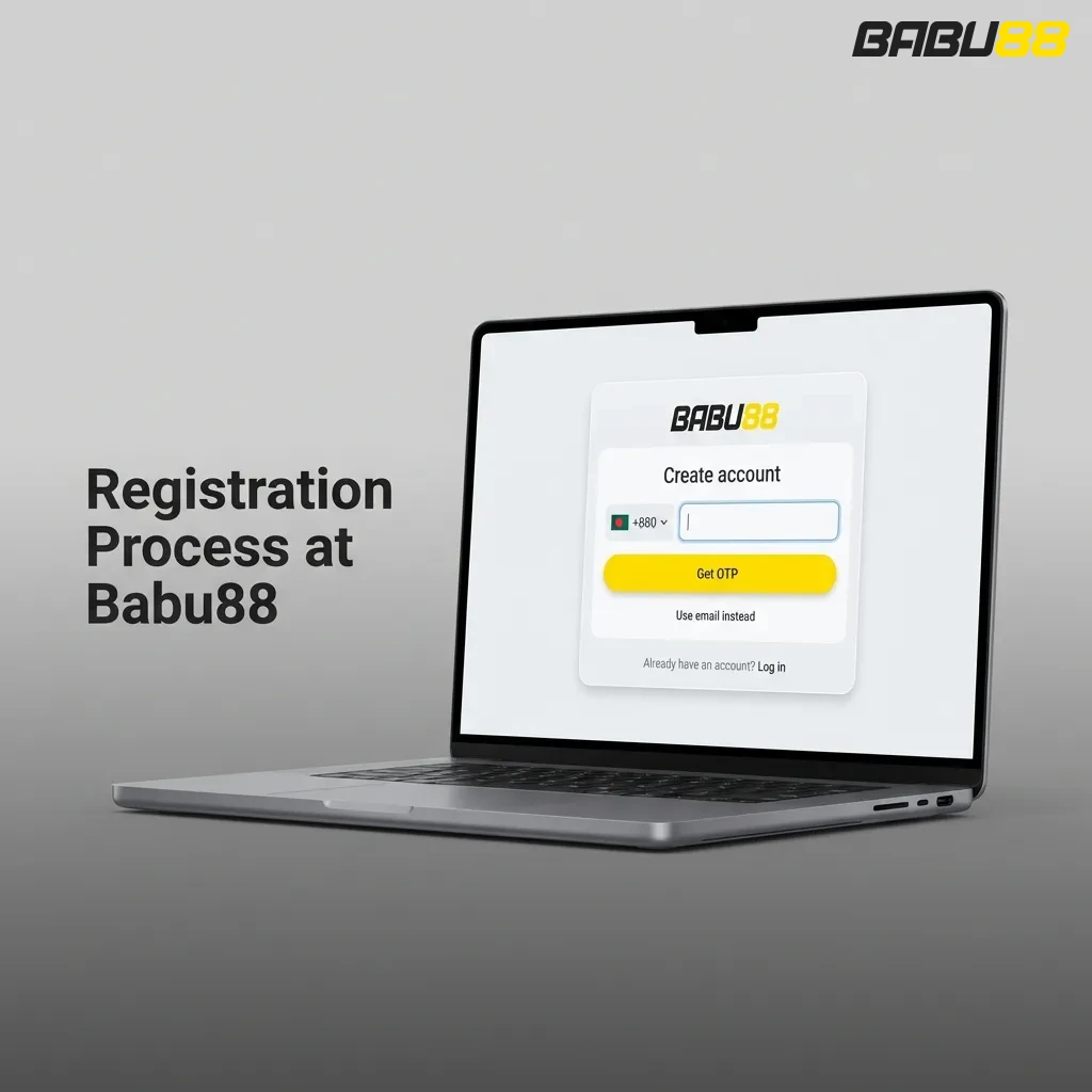 Babu88 registration form on mobile screen showing sign-up steps for Bangladeshi users to create an account