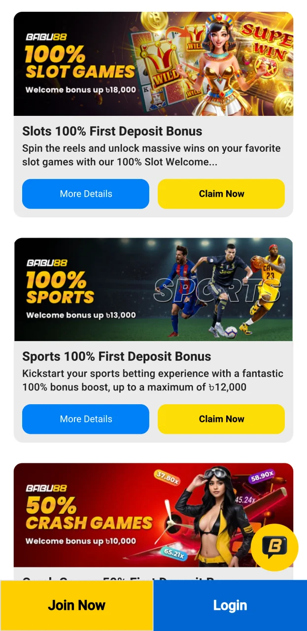 Activate exclusive Babu88 App bonuses to boost your initial deposit.