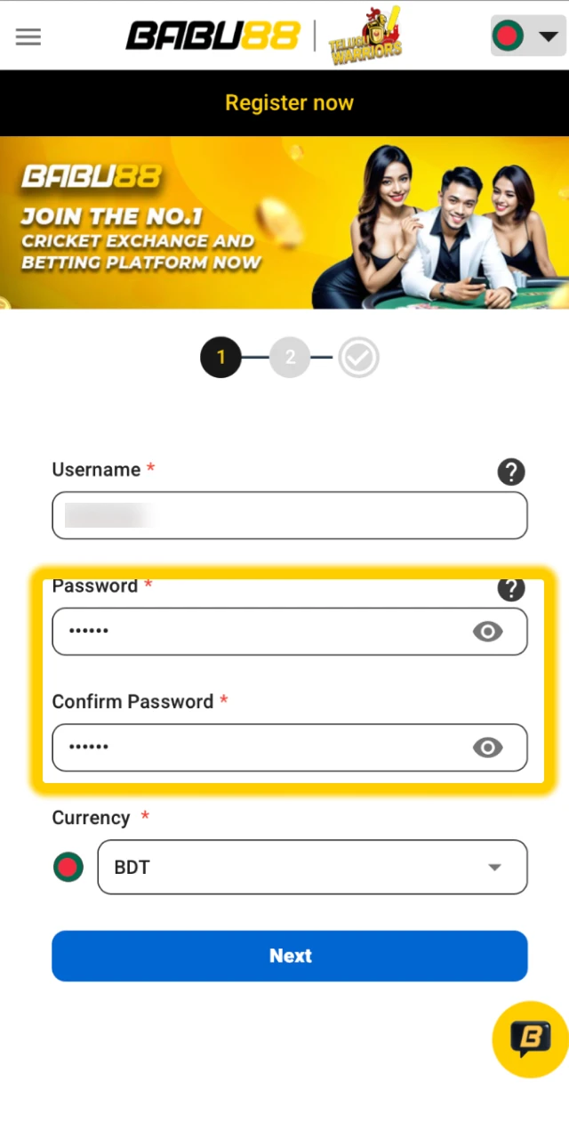 Create a secure password and accept the terms and conditions.