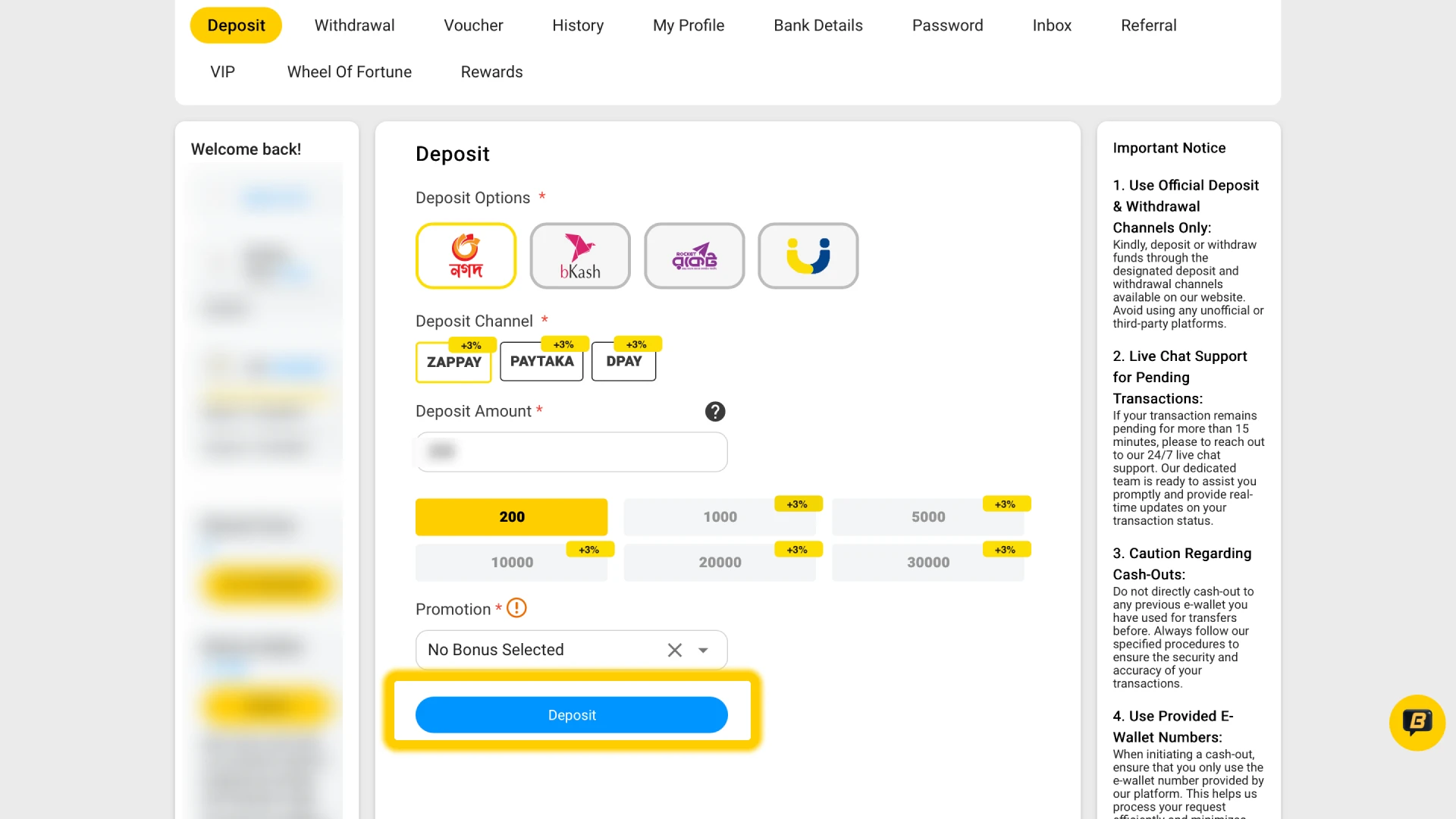 Make Your First Deposit.